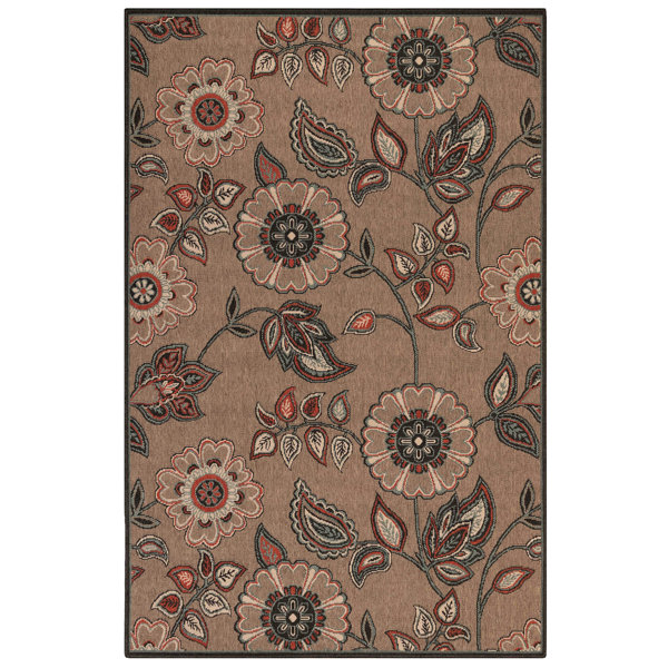 Charlton Home® Shannen Floral Vine Tan Indoor/Outdoor Area Rug